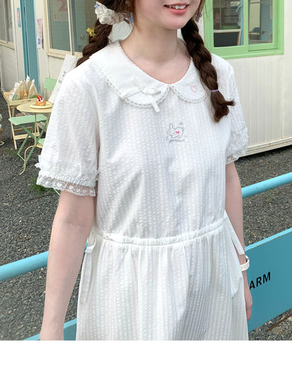 Peach Party - White Rabbit Embroidery Midi Dress