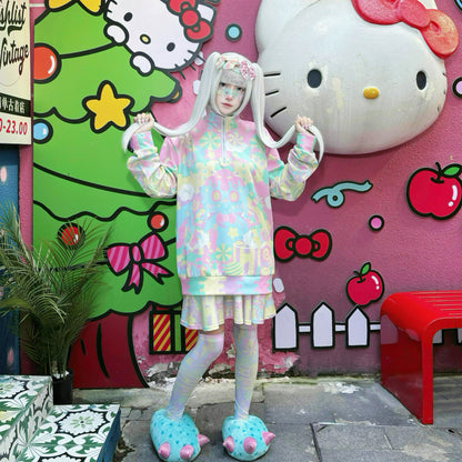 Rainbow Universe RUX - Pastel Macaron Decora Kei Skirt Set set Rainbow Universe RUX Set (Top+Skirt+Socks) S