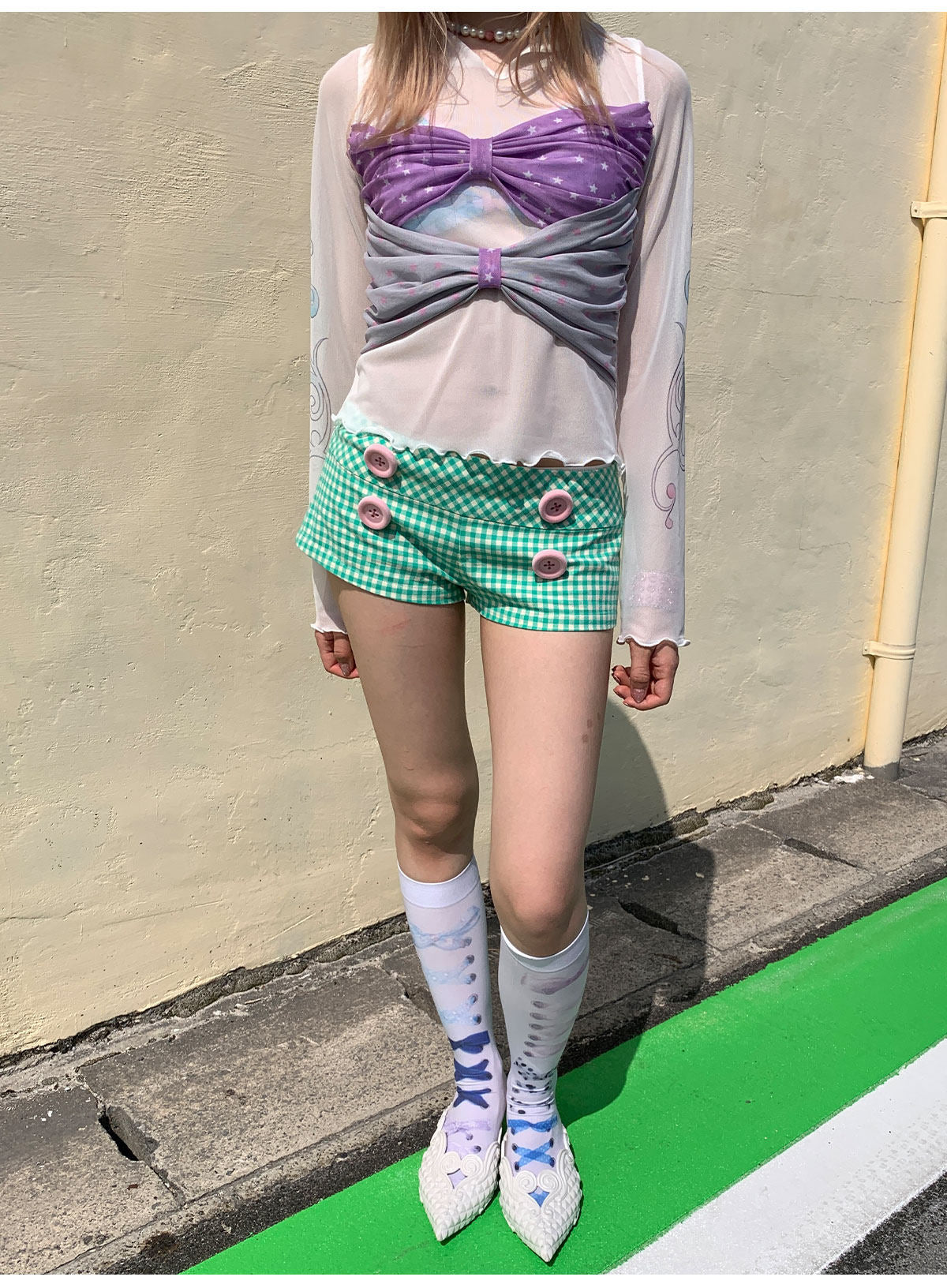 loveplayshop - Plaid Button Mid-Low Waist Shorts shorts loveplay