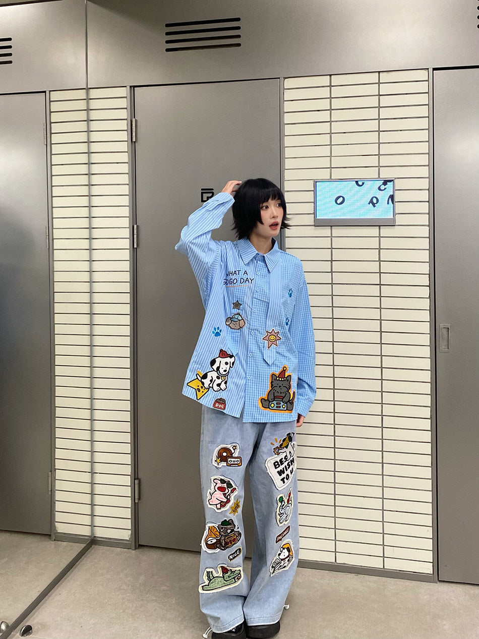 BIBULU - Kidcore Embroidered Stripe Shirt shirt BIBULU