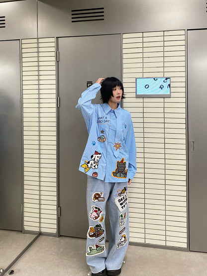 BIBULU - Kidcore Embroidered Stripe Shirt shirt BIBULU