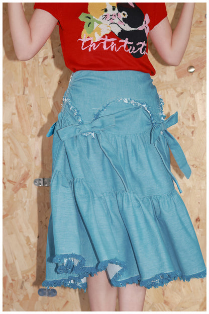 Tntntutu - Kawaii Blue Denim Bow Tassel Layered Skirt skirt tntntutu