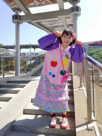 GOODBABY - Colorful Fruit Patchwork Purple Pullover Top overskirt goodbaby