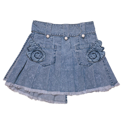 Hashtag DDD - Y2K Angel Denim Pleated Mini Skirt skirt Hashtag DDD
