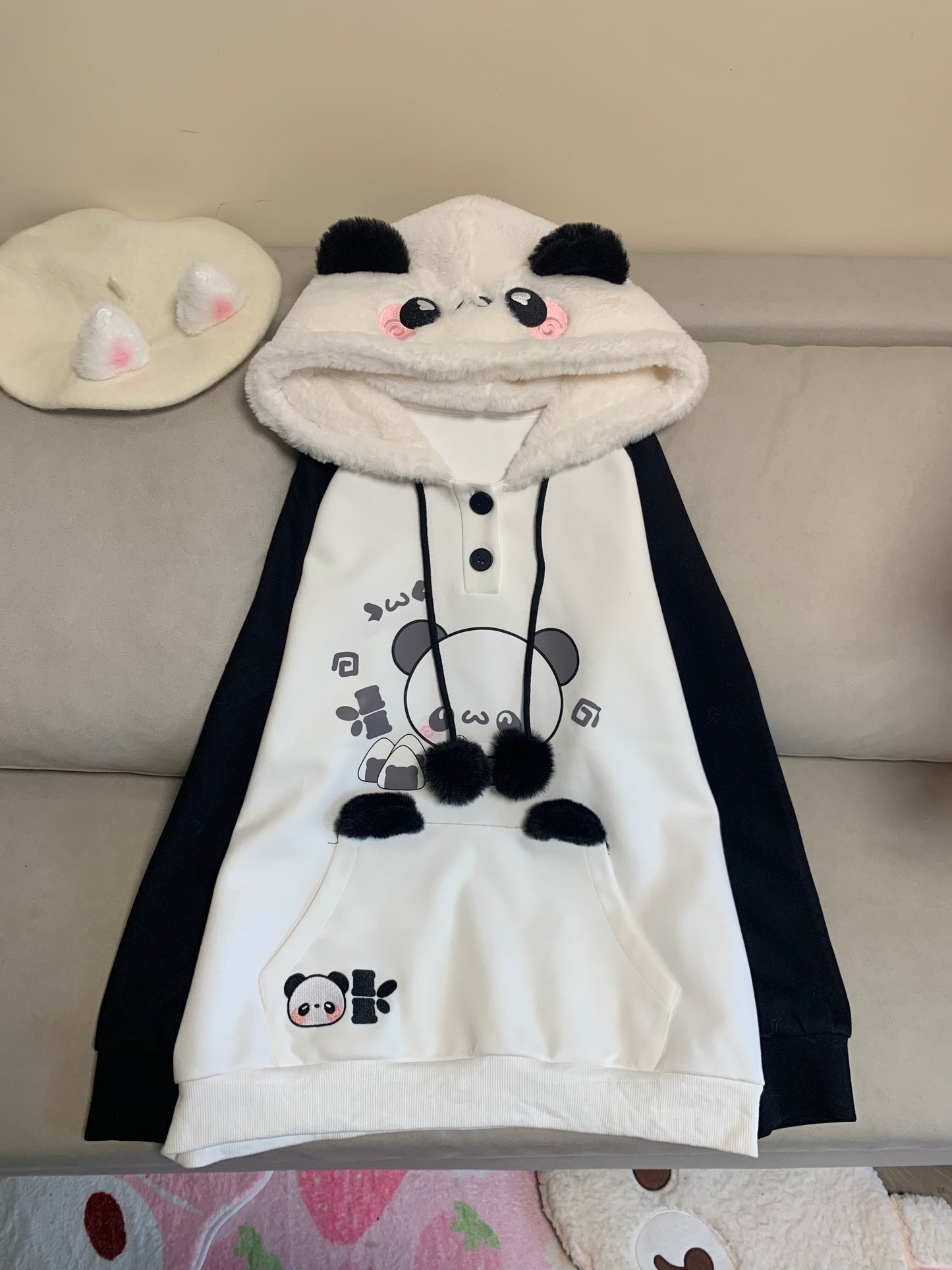 Blurred Bear - Kawaii Colorblock Fleece Hoodie Skirt Set set Blurred Bear