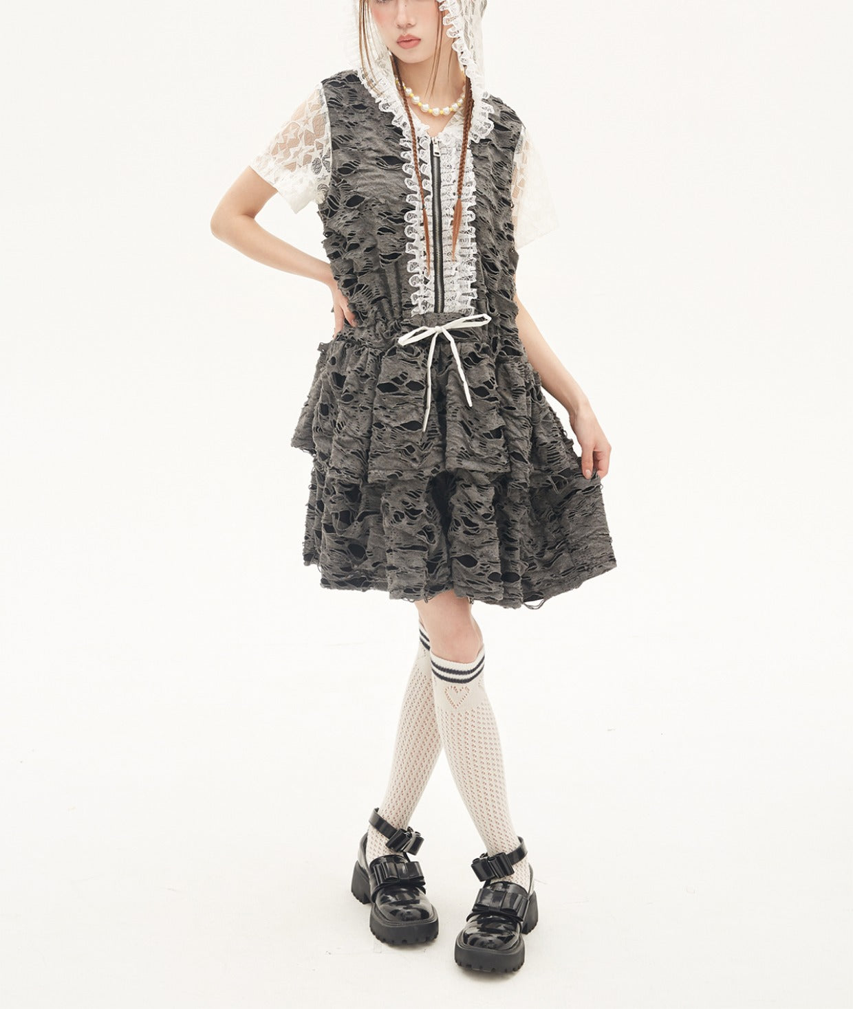 SOS MEME CLUB - Y2K Punk Gray Cake Dress dress SOS MEME CLUB