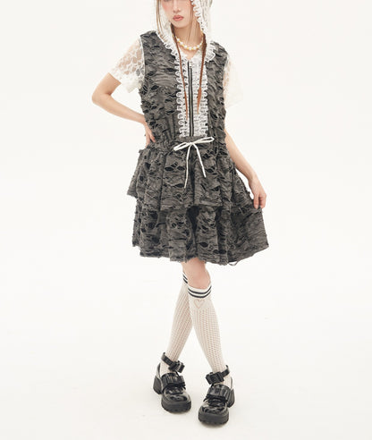 SOS MEME CLUB - Y2K Punk Gray Cake Dress dress SOS MEME CLUB