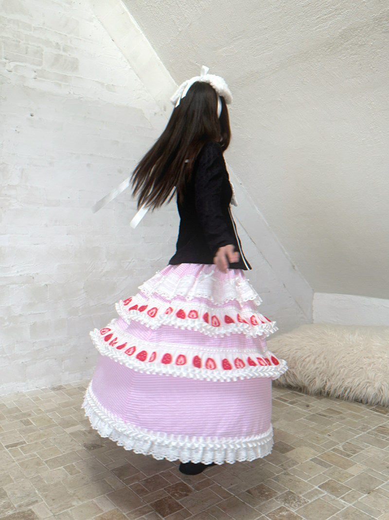 Daytoday Everyday Institute - Strawberry Cake Lace Maxi Skirt skirt daytoday everyday institute