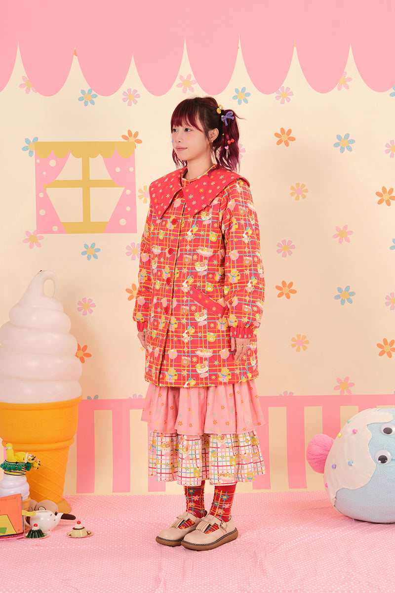 NIKKOU - Kawaii Doll Collar Quilted Cotton Coat coat Nikkou home