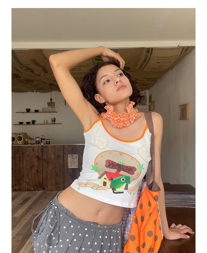 UnsocialNight - Cartoon Print Lace Cami Top camisole UnsocialNight