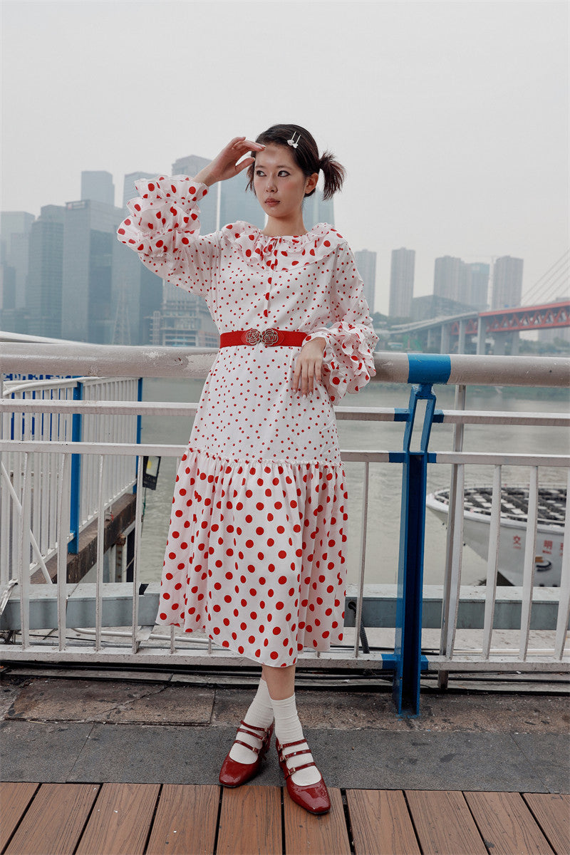 Nanjun Vintage - Polka Dot Petal Collar Dress dress Nanjun Vintage