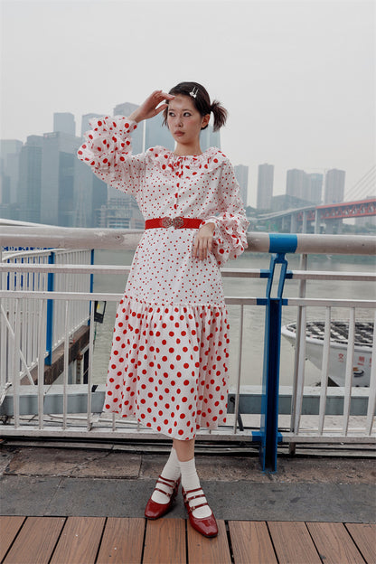 Nanjun Vintage - Polka Dot Petal Collar Dress dress Nanjun Vintage