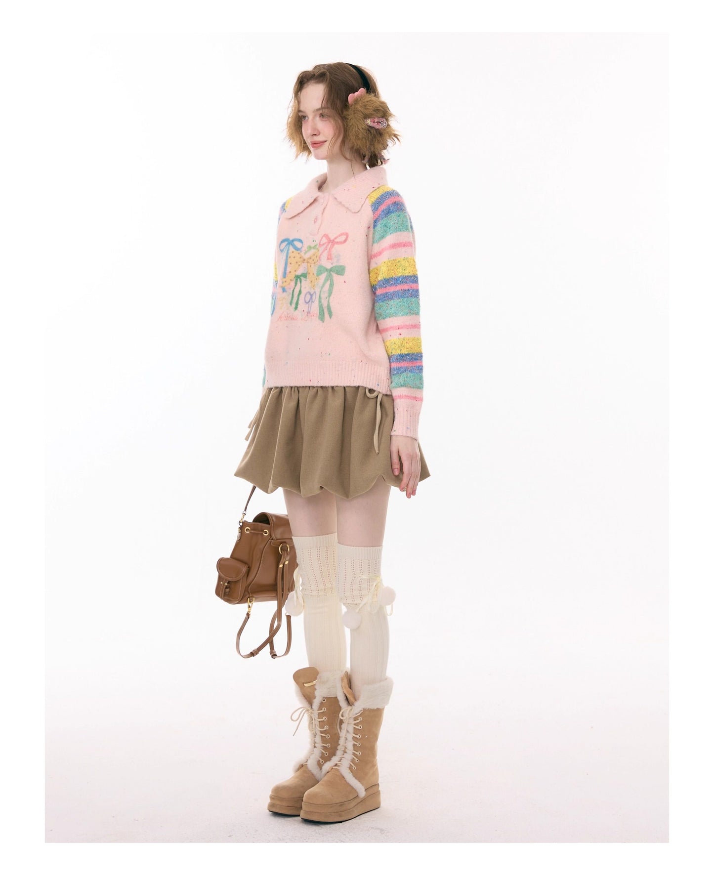 ziziFei - Girly Kei Rainbow Polo Knit Sweater sweater ziziFei
