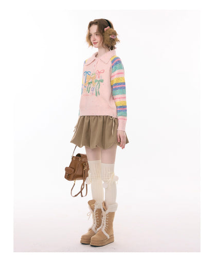 ziziFei - Girly Kei Rainbow Polo Knit Sweater sweater ziziFei