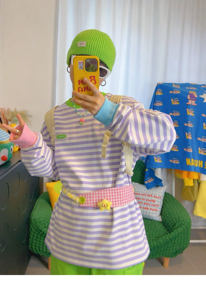 KURIOSITAET - Decora Kei Purple Striped Long Sleeve Tee shirt KURIOSITAET