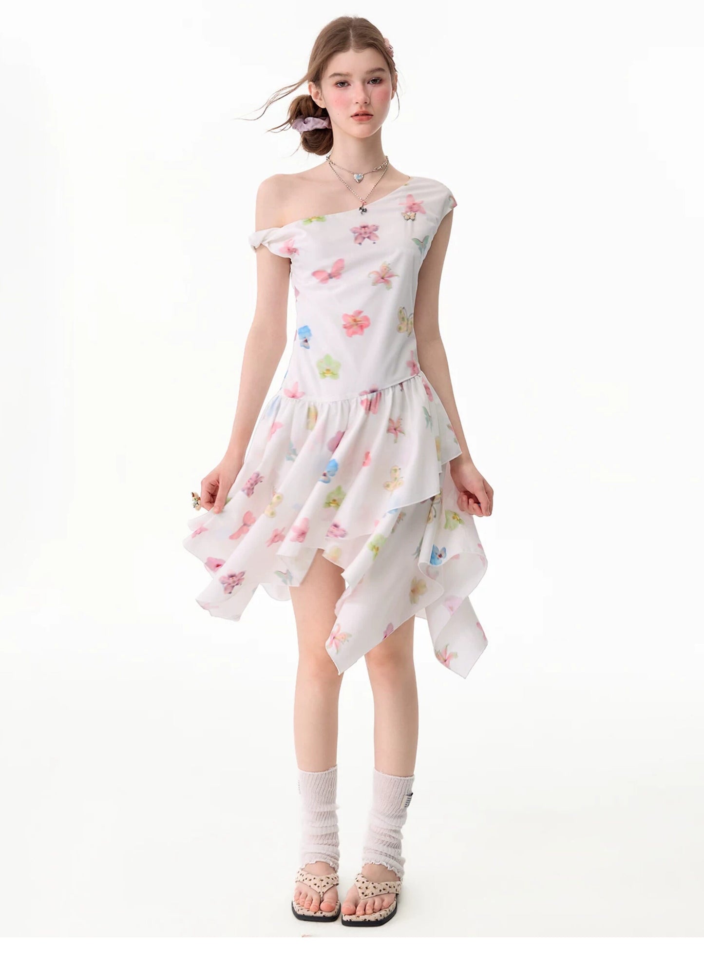 ziziFei - White Floral Asymmetrical Dress dress ziziFei