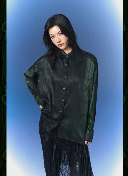 Monsssstar - Dark Green Snake Print Shirt shirt Monsssstar