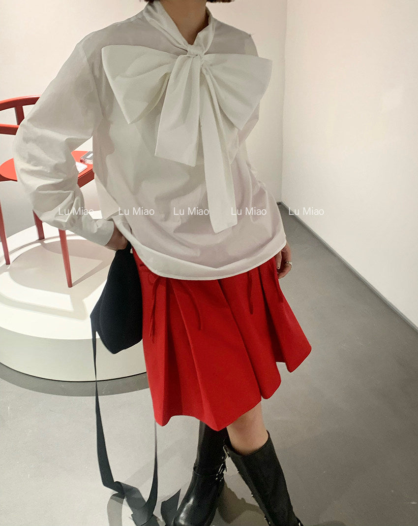 Lu Miao - Bow Detail Oversized Shirt blouse Lu miao White S