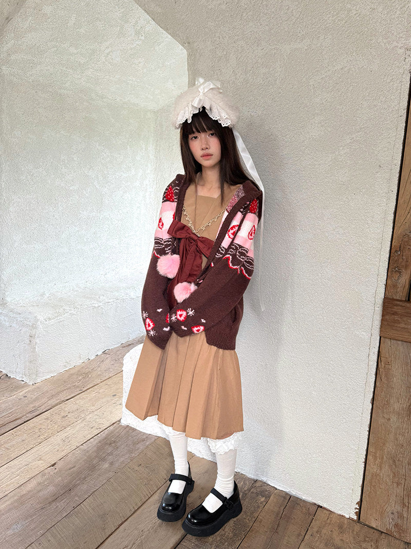 Daytoday Everyday Institute - Chocolate Strawberry Cake Fair Isle Cardigan coat daytoday everyday institute