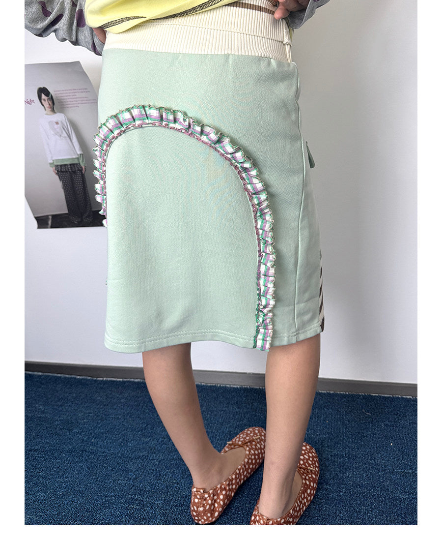UnsocialNight - Green Brown Striped Lace Skirt skirt UnsocialNight