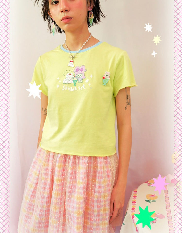 shishihshop Ice Cream T-Shirt | Soda Colorblock Tee | Harajuku Y2K Cotton T-Shirt shirt shishihshop