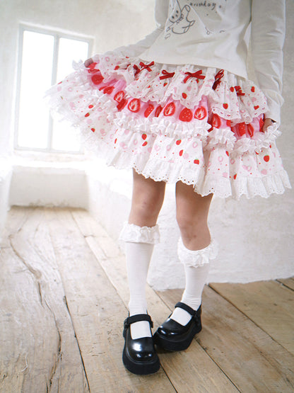Daytoday Everyday Institute - Strawberry Cake Lace Mini Skirt skirt daytoday everyday institute