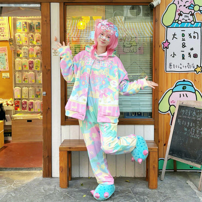 Rainbow Universe RUX - Pastel Macaron Decora Kei Varsity Jacket & Overalls Set set Rainbow Universe RUX
