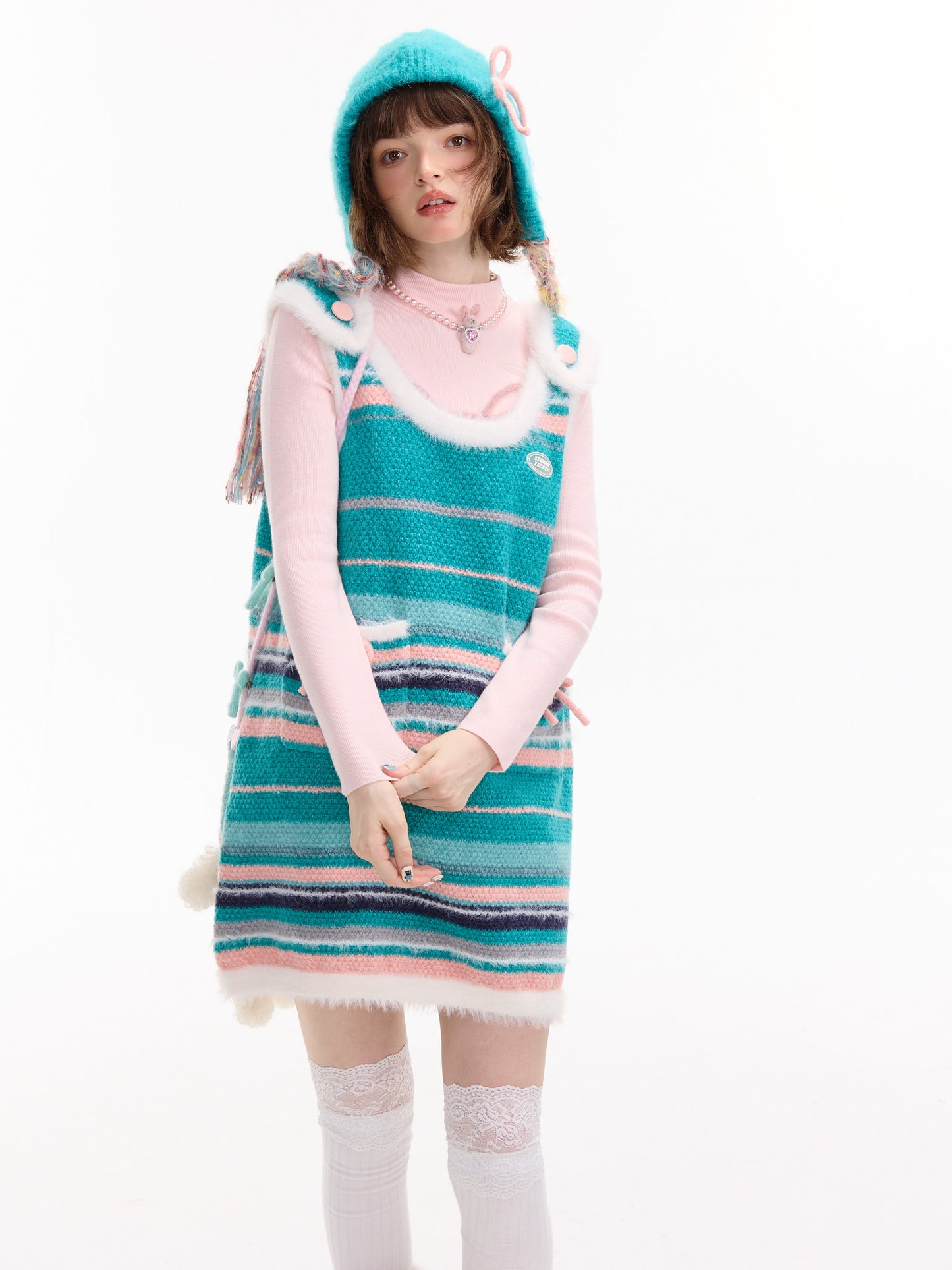 ziziFei - Striped Bow Knit Pinafore Dress dress ziziFei