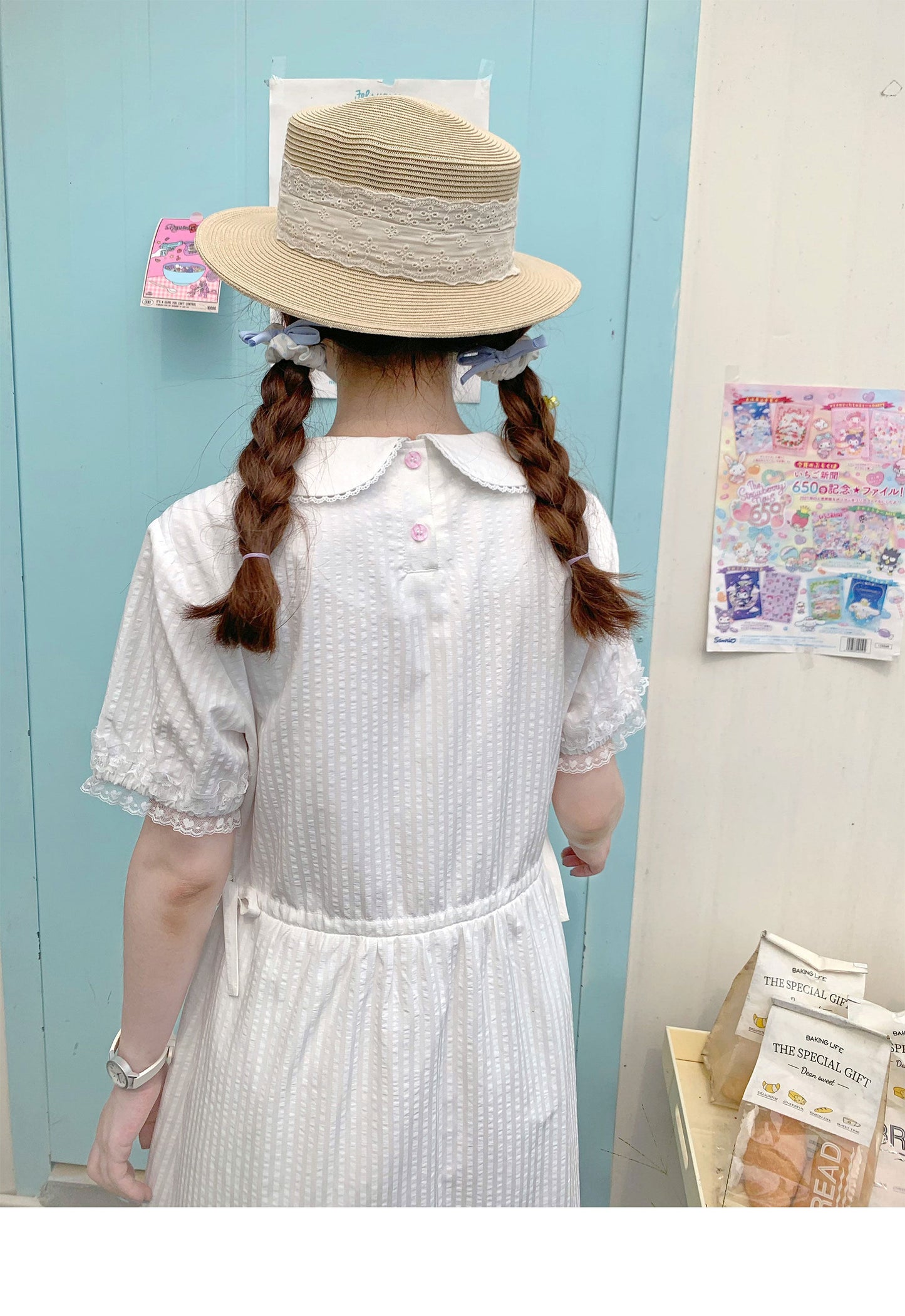 Peach Party - White Rabbit Embroidery Midi Dress