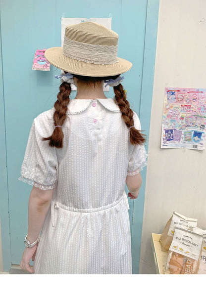 Peach Party - White Rabbit Embroidery Midi Dress