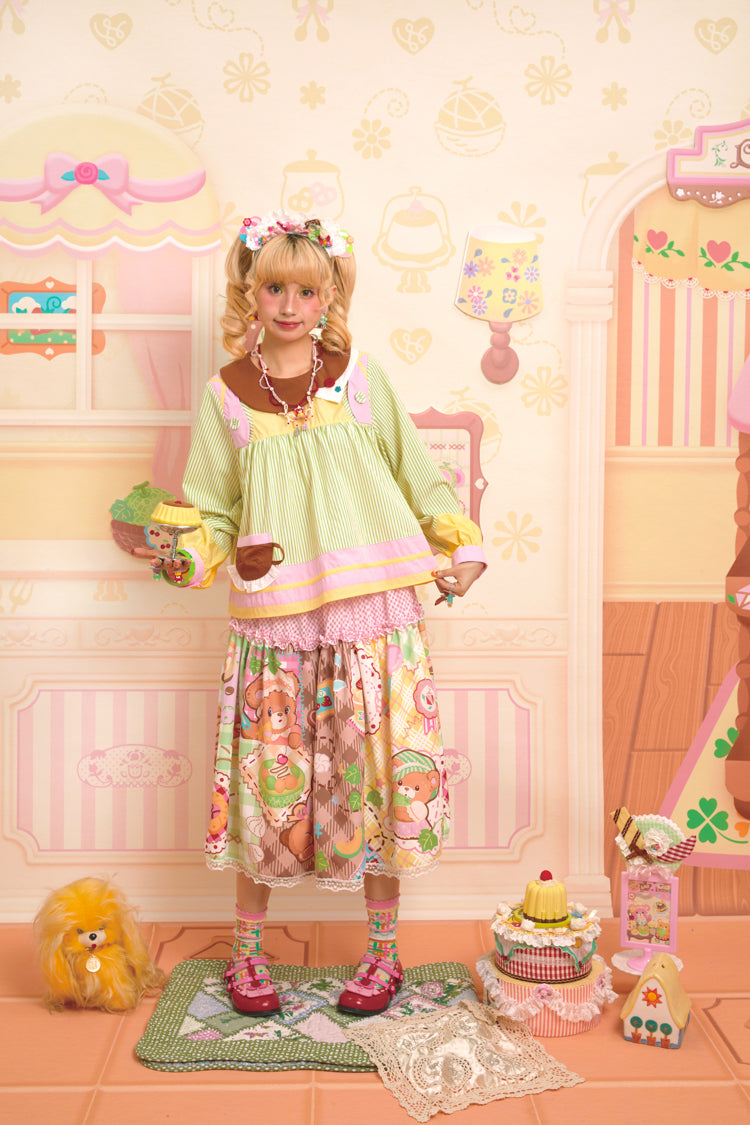 Lutra Jump - Decora Kei Asymmetrical Doll Collar Stripe Shirt blouse Lutra Jump