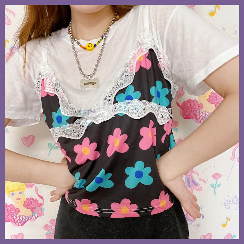 bunnybunnygun - Decora Kei Sweet Print Stretchy Camisole camisole bunnybunnygun