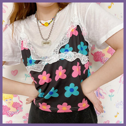 bunnybunnygun - Decora Kei Sweet Print Stretchy Camisole camisole bunnybunnygun