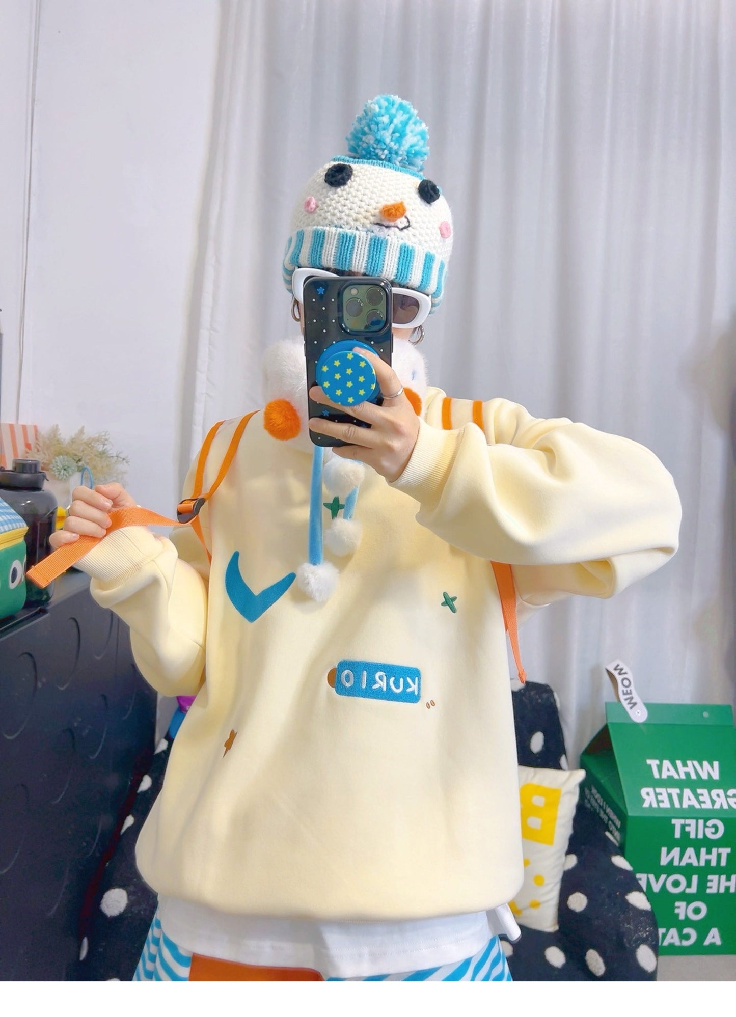 KURIOSITAET 杏色卫衣冬无帽刺绣 sweatshirt KURIOSITAET