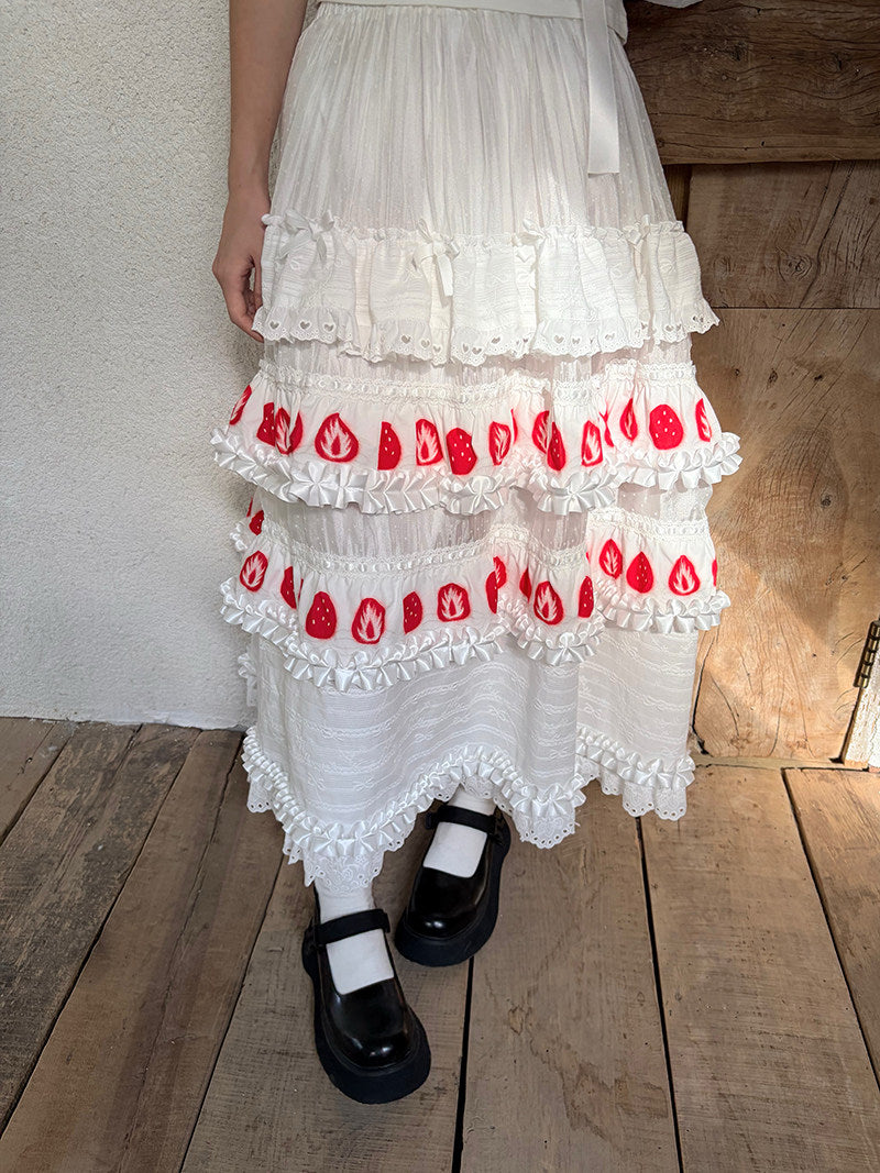 Daytoday Everyday Institute - Strawberry Cake Lace Maxi Skirt skirt daytoday everyday institute