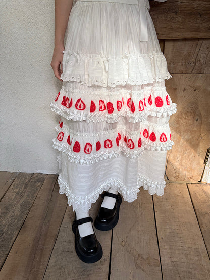 Daytoday Everyday Institute - Strawberry Cake Lace Maxi Skirt skirt daytoday everyday institute