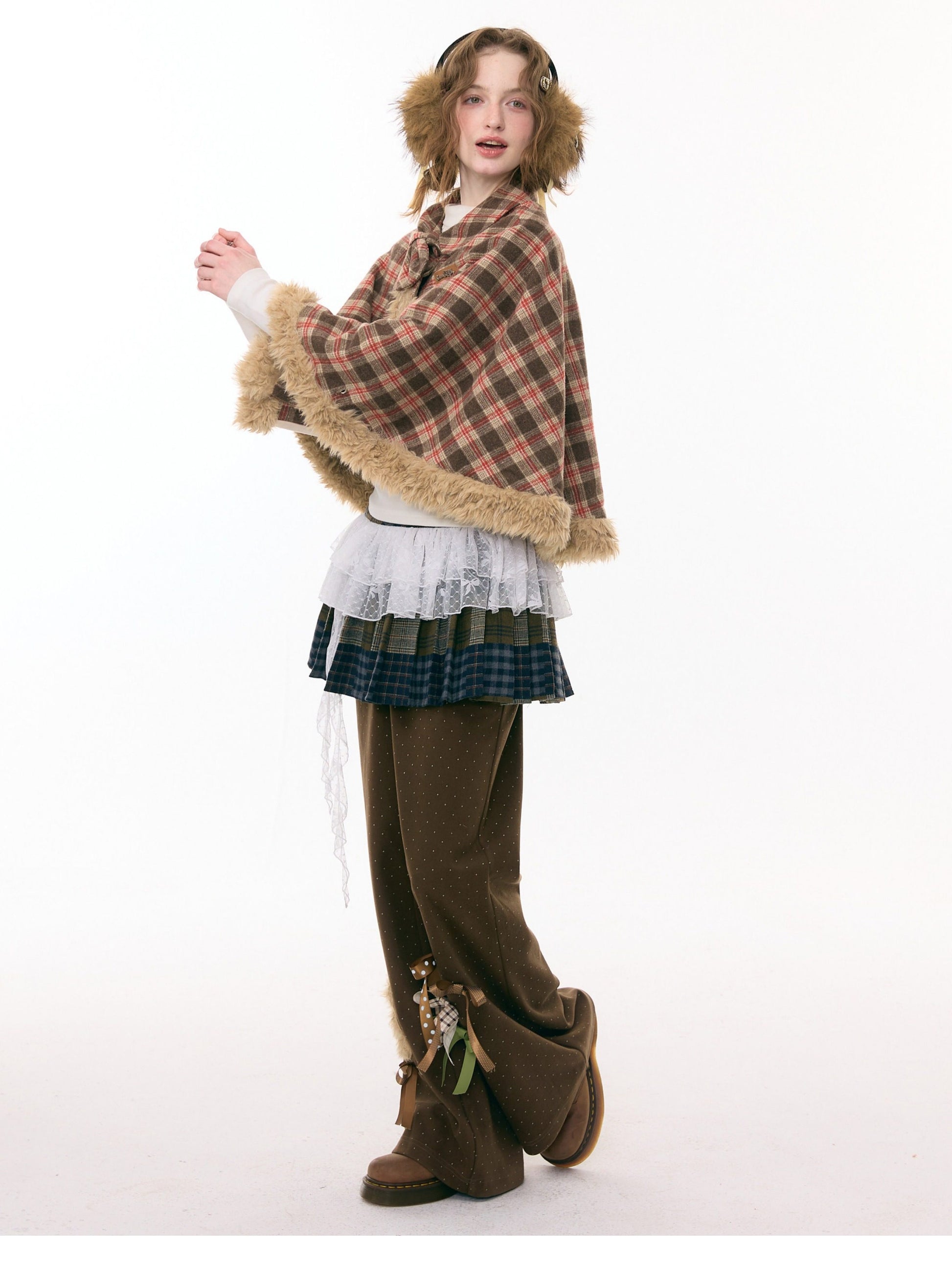 ziziFei - Girly Kei Bunny Plaid Cape Coat cape ziziFei