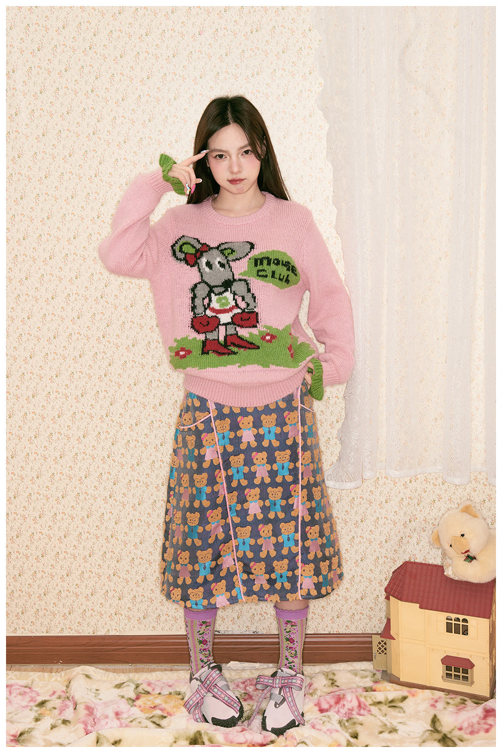 tntntutu - Fuzzy Bear Jacquard Skirt Short & Long skirt tntntutu