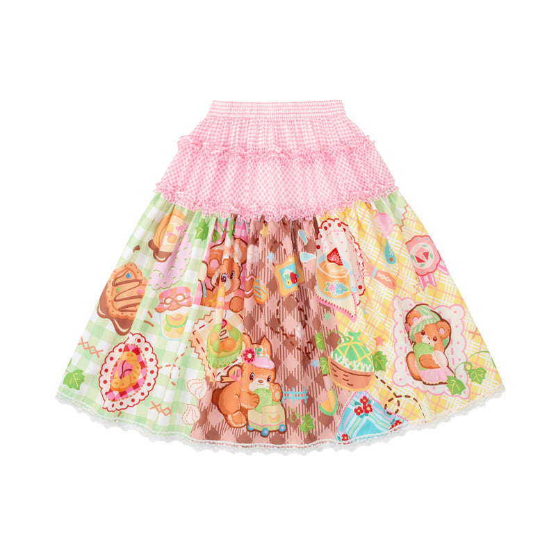 Lutra Jump - Decora Kei Bear Print Patchwork Skirt skirt Lutra Jump