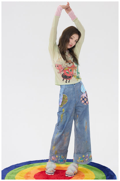tntntutu - Cartoon Patch Denim Pants pants tntntutu