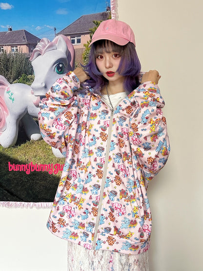 BunnyBunnyGun - Harajuku Vintage Animal Sweatshirt Pink Loose Fit hoodie bunnybunnygun