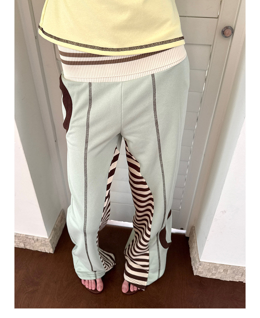UnsocialNight - Green Brown Patchwork Flare Pants pants UnsocialNight