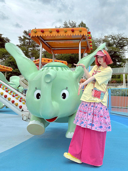 made in zzz - Pink Layered Wide Leg Skirt Pants pants made in zzz