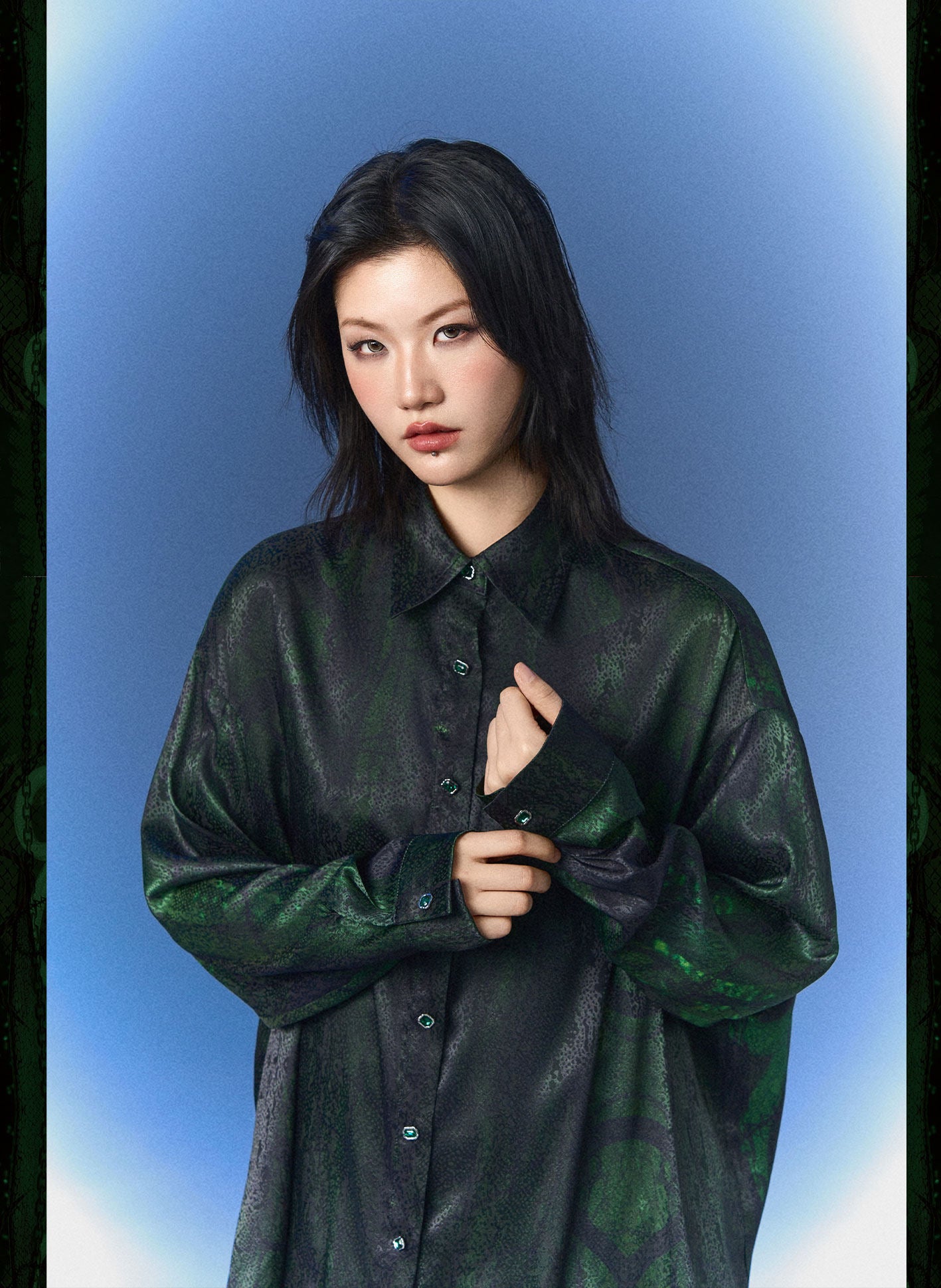 Monsssstar - Dark Green Snake Print Shirt shirt Monsssstar
