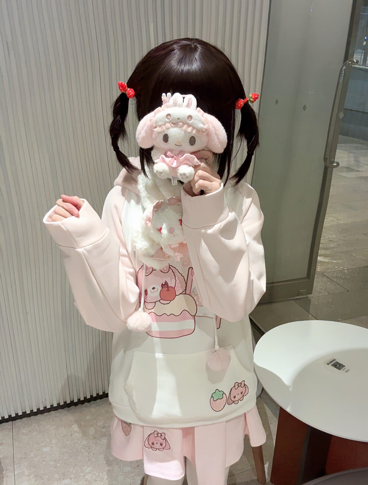 Blurred Bear - Kawaii Colorblock Fleece Hoodie Skirt Set set Blurred Bear