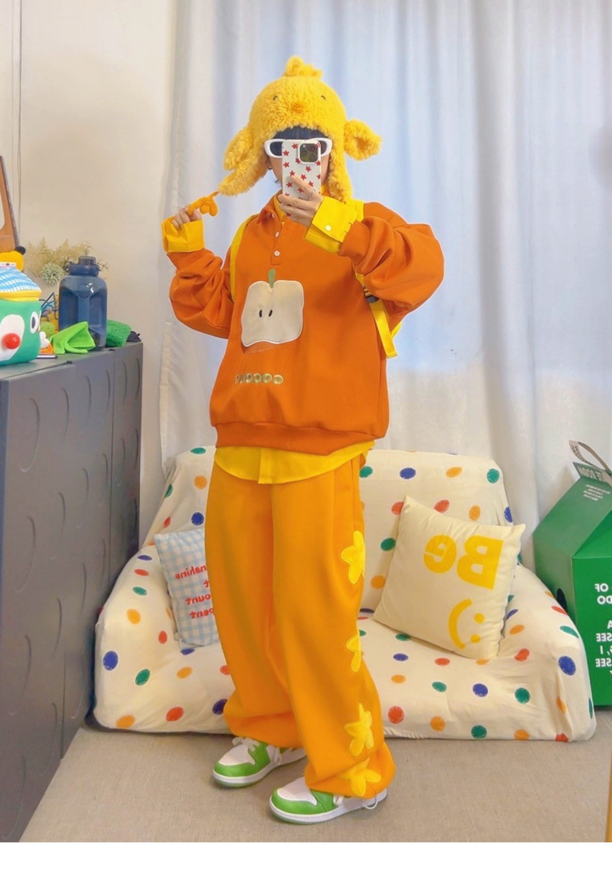 KURIOSITAET 桔色卫裤女冬小个子加绒加厚多巴胺宽松 pants KURIOSITAET