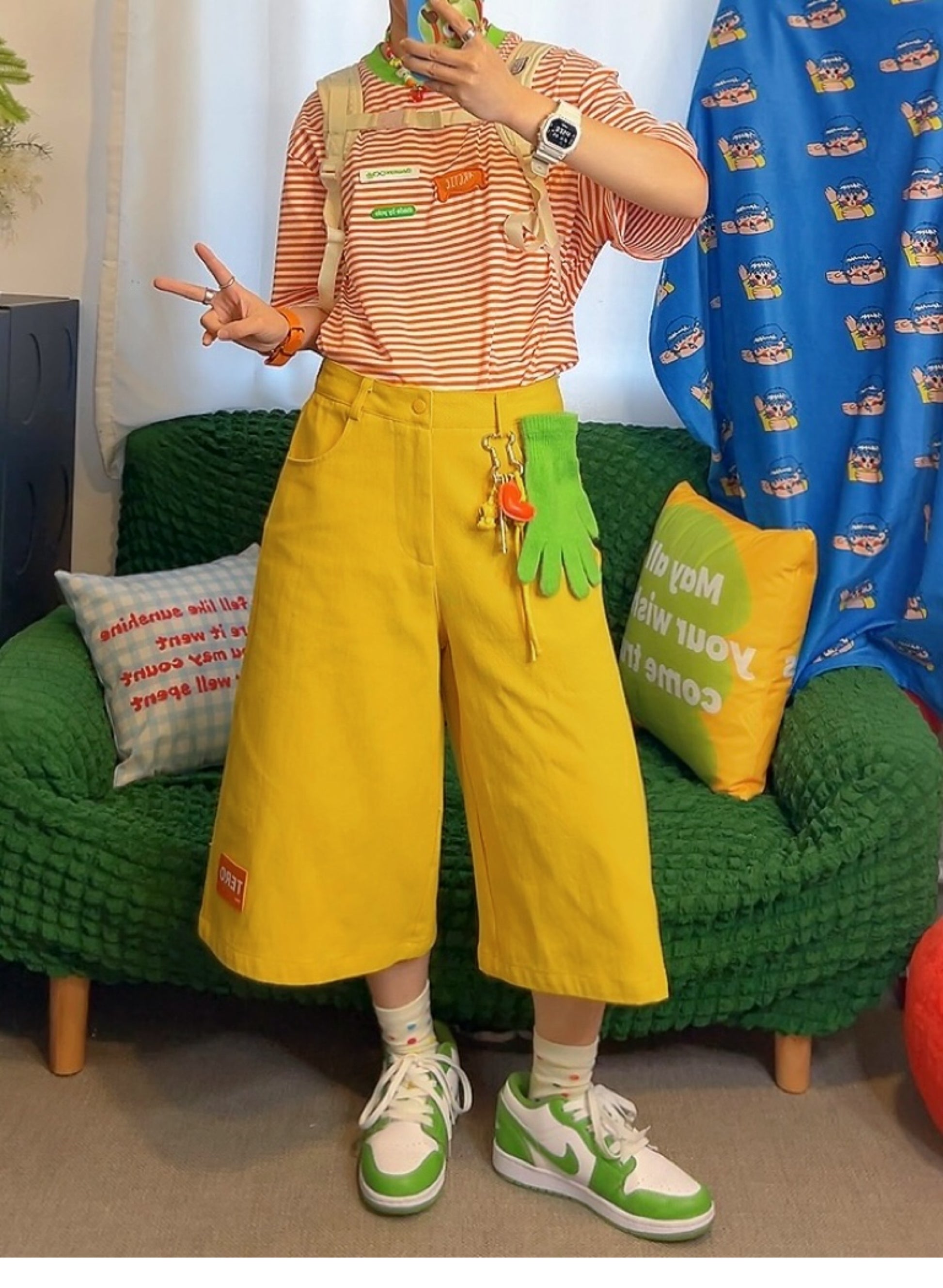KURIOSITAET - Decora Kei Orange Striped T-Shirt tshirt KURIOSITAET