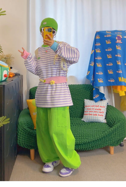 KURIOSITAET - Decora Kei Purple Striped Long Sleeve Tee shirt KURIOSITAET