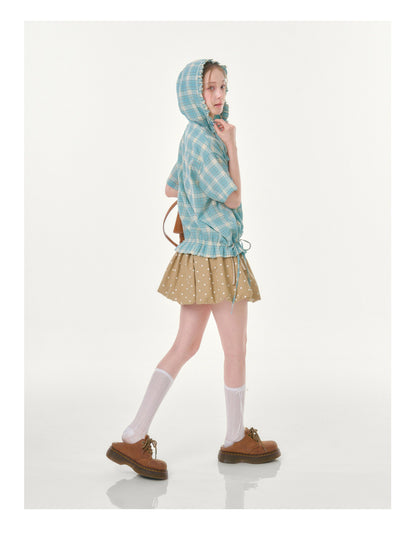 ziziFei - Mint Plaid Hooded Shirt shirt ziziFei