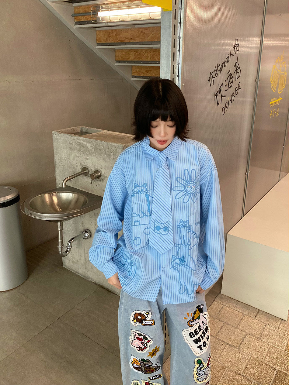 BIBULU - Kidcore Cartoon Stripe Shirt shirt BIBULU